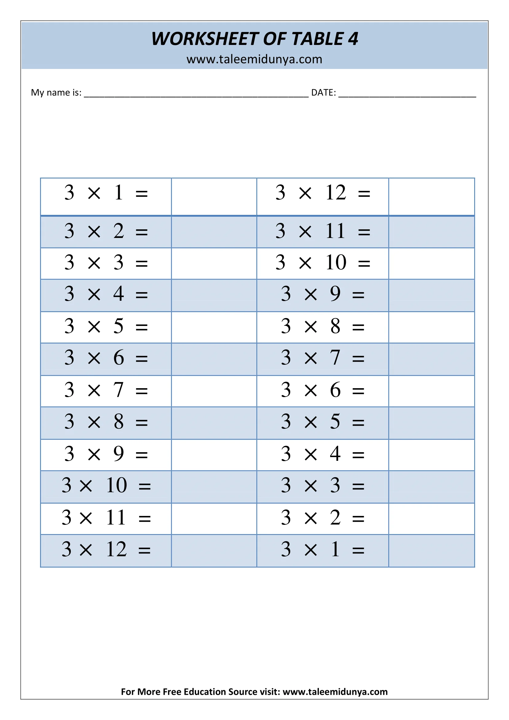 table of 3